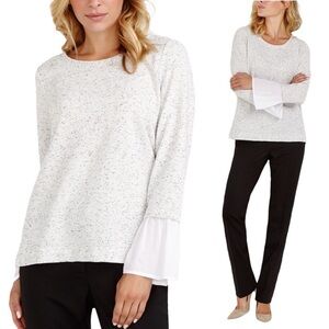 REITMANS Flutter Woven Top With Peekaboo Bell Sleeve Blouse Detail Grey Space XS